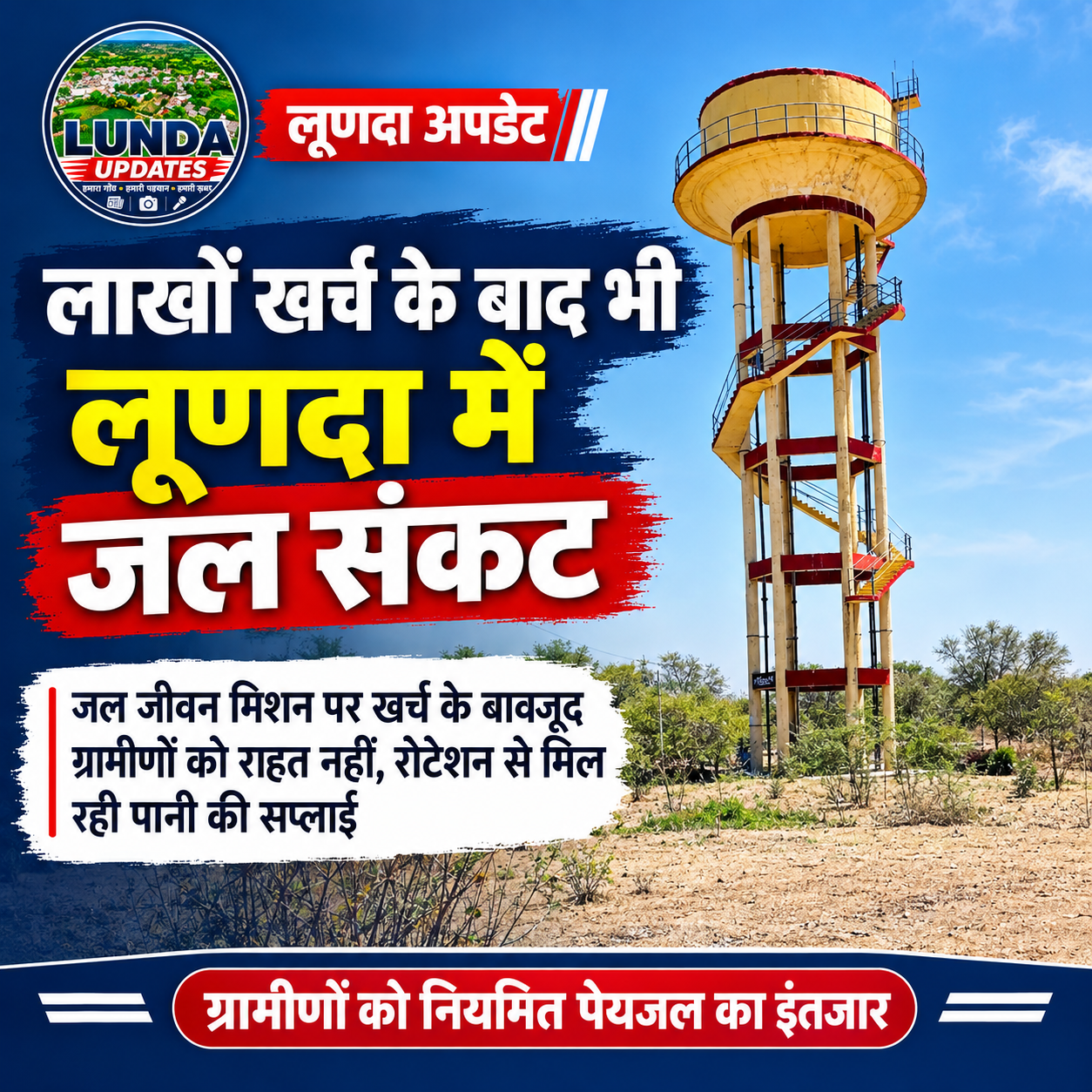 जनता का मुद्दा- लाखों खर्च के बाद भी लूणदा में जल संकट, रोटेशन से मिल रही पानी की सप्लाई